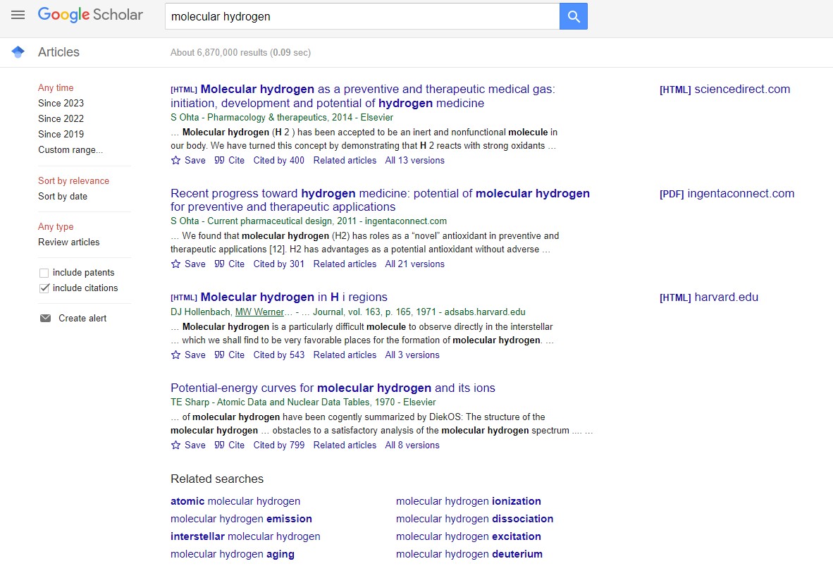 Google Scholar - Molecular Hydrogen Google Scholar - Molecular Hydrogen